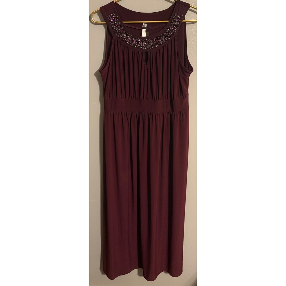 Nic&Dom Burgundy Bead Empire Waist Maxi Dress XL Sleeveless Keyhole Made in USA